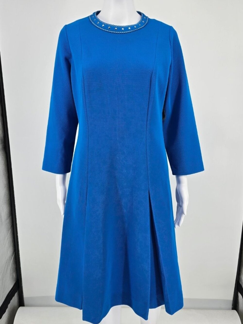Vintage 1960s Amy Adams Knits Blue Contrast Collar A-Line Mod Dress (Size 8/M)